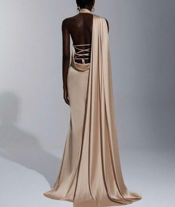 Satin nude sleeve dress