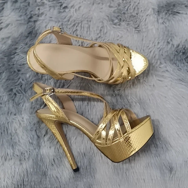 Golden high heels