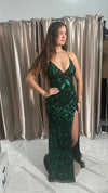 Green sequin spaghetti straps dress
