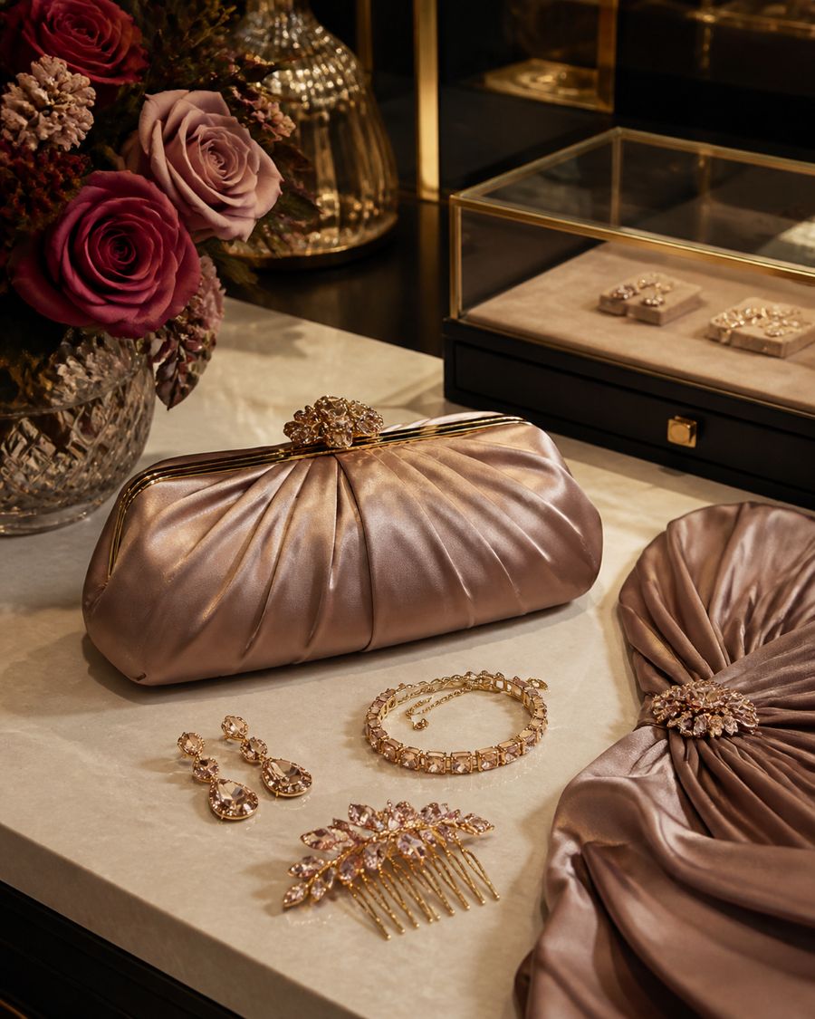 Clutch en haaraccessoires in de boutique